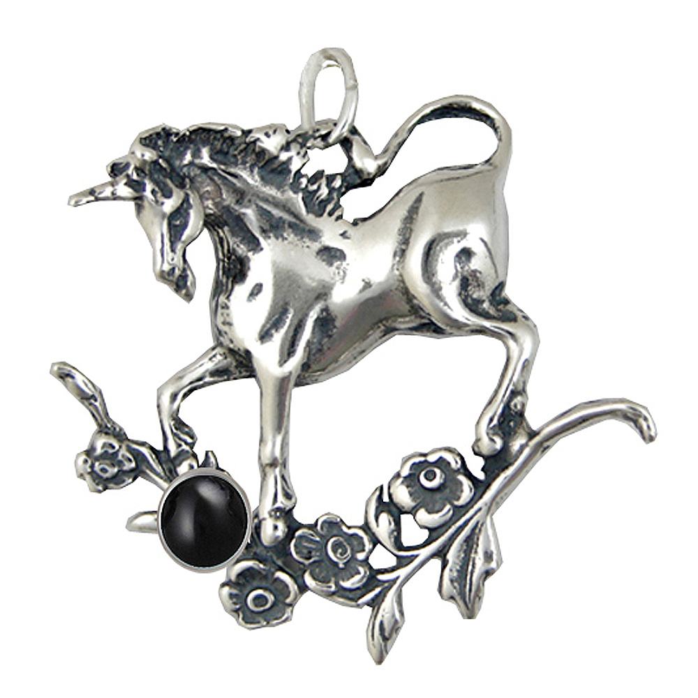 Sterling Silver Unicorn Pendant With Black Onyx